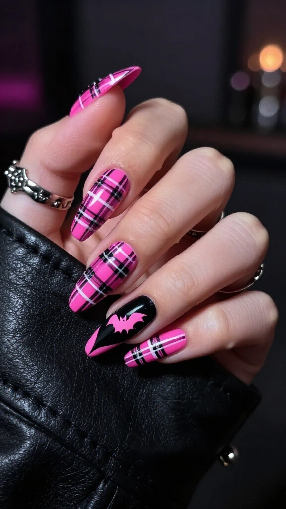 Pink and Black Tartan Goth Mashup