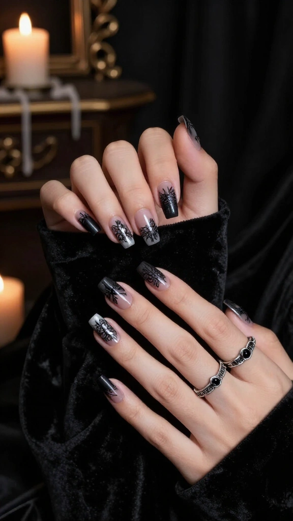 Matte black lace and sheer stocking art