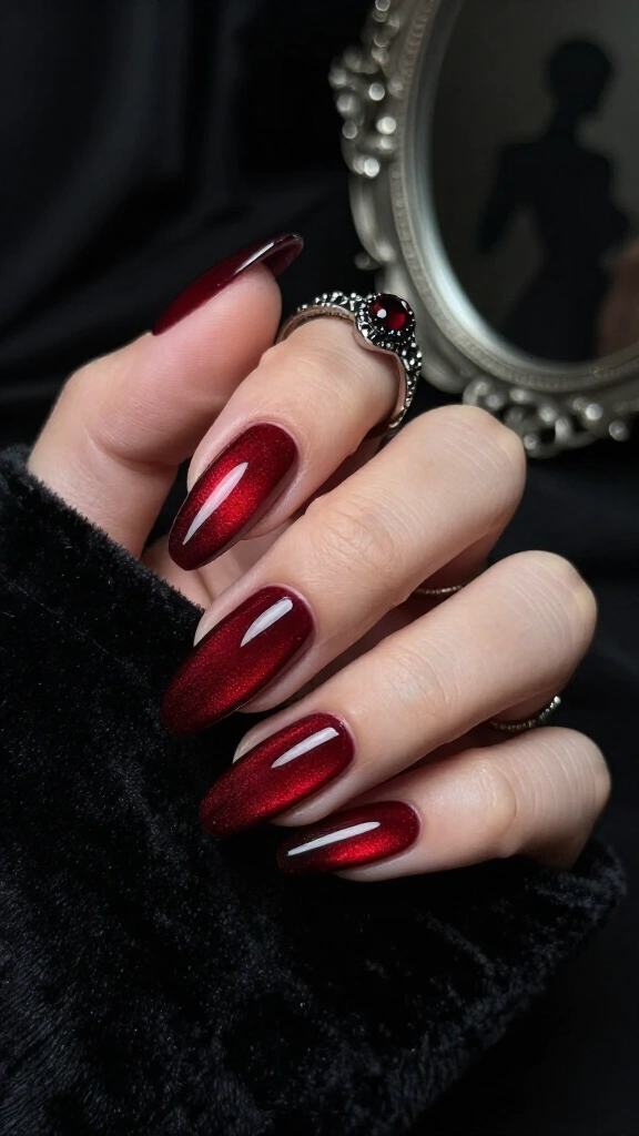 Blood-red cat-eye jelly nails