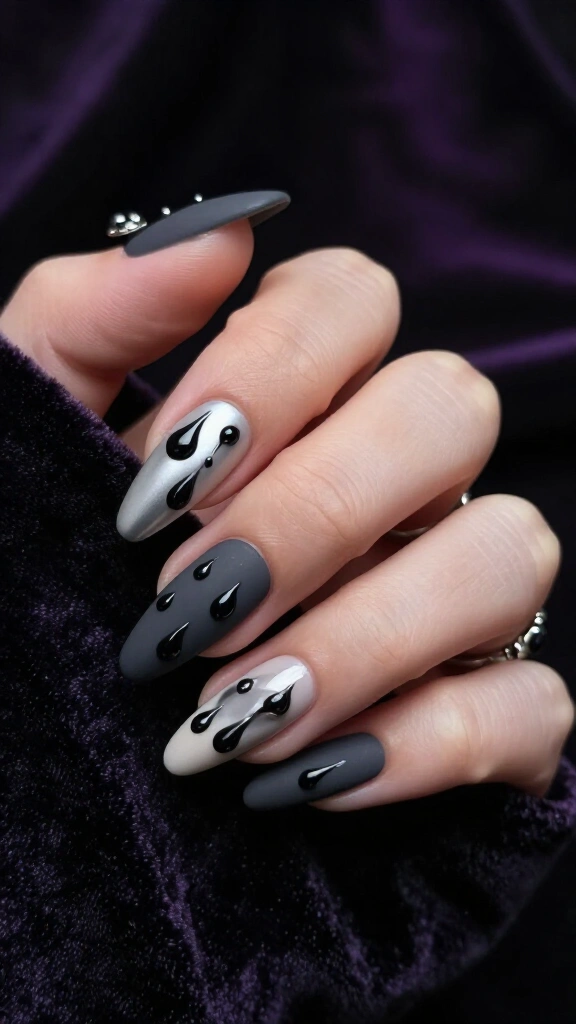 Matte charcoal with glossy venom drips