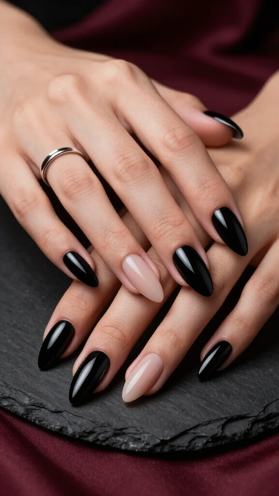 Half-and-half black and nude geometrics