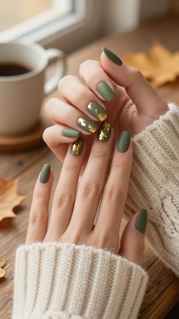 Matte Olive & Gold Leaf