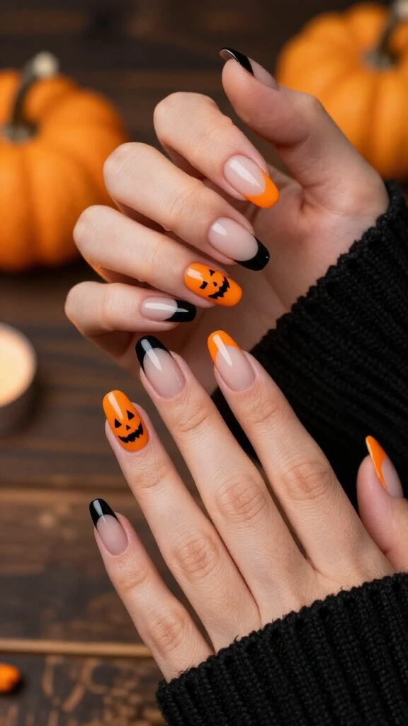 Classic Pumpkin & Jet Black French Tips