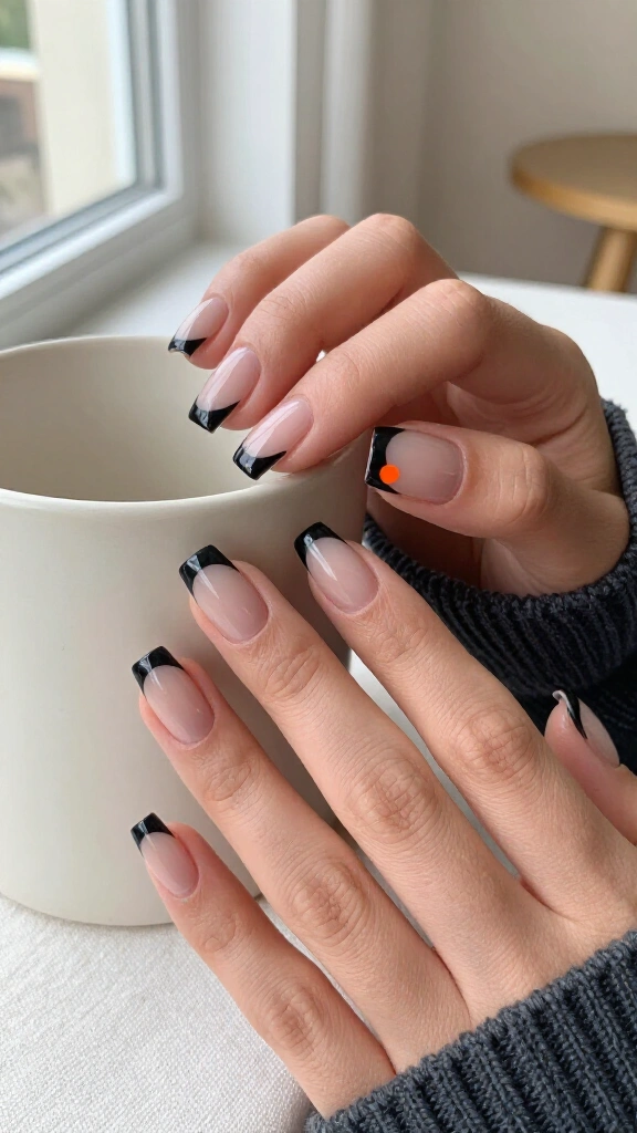 Minimalist Black Negative Space with Neon Orange Dots