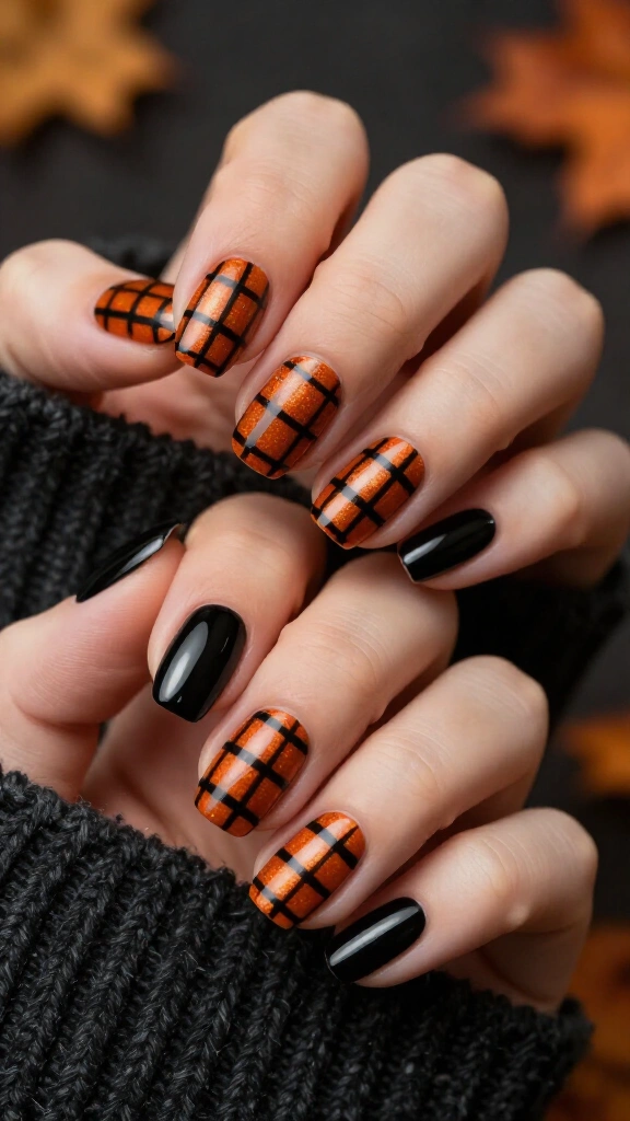 Checkered Orange Velvet & Glossy Black Accent