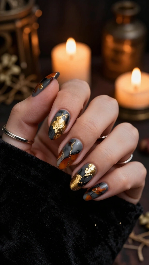 Gilded Gold Leaf on Smudged Rust and Charcoal