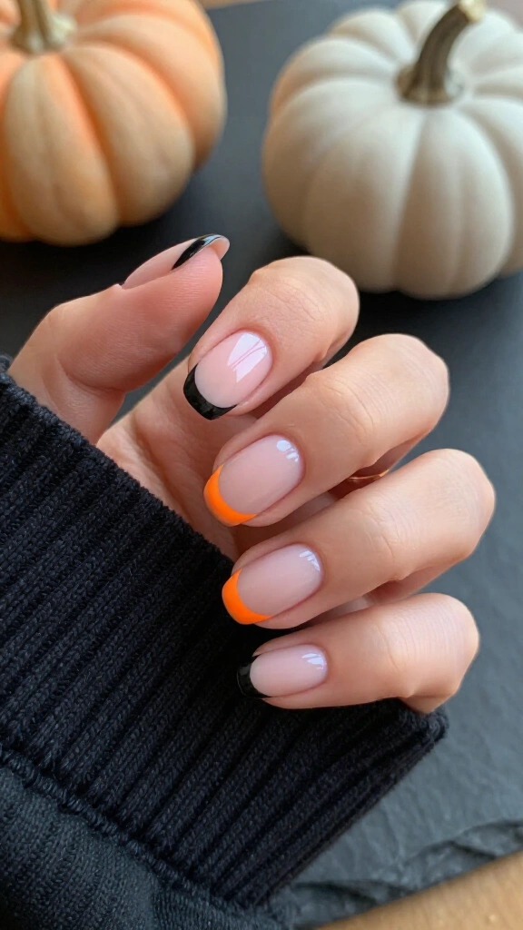 Micro-French Midnight Black with Tangerine Smile Lines