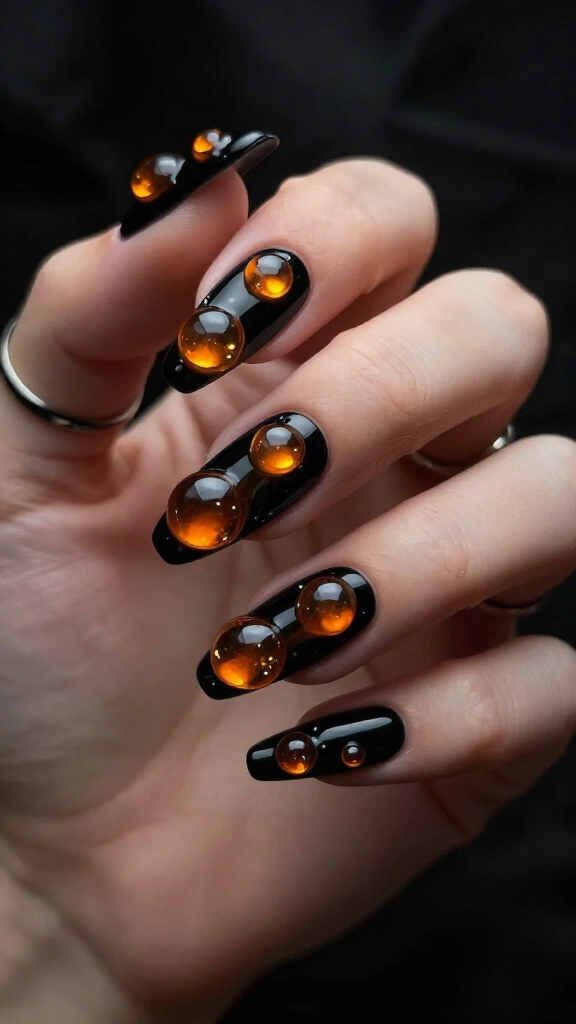 3D Slime Bubbles in Burnt Orange on Pitch Noir