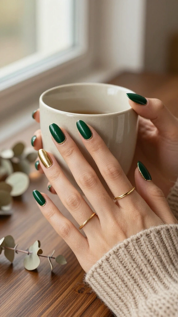Moody Forest Green with Fine Gold Outlines