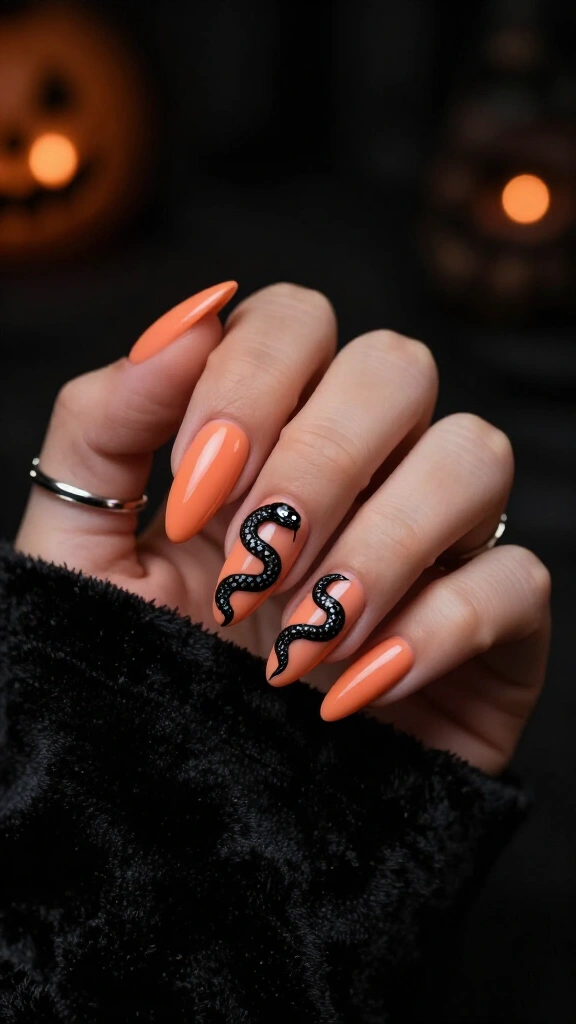 Graphic Snake Motifs Woven in Orange & Black