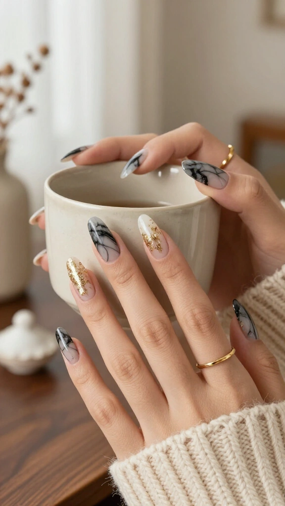 Champagne Gold and Black Marble