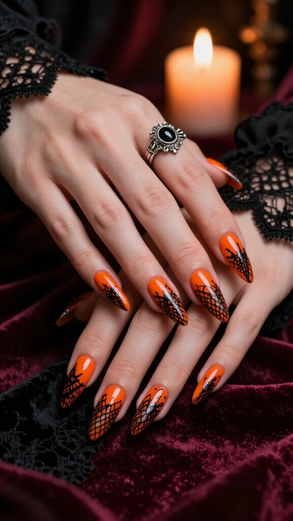 Gothic Lace Stamping on Tiger-Lily Orange