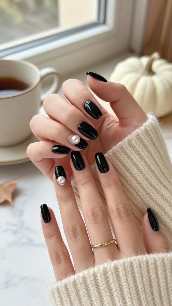 Classic Black Almond with Single Pearl Accent