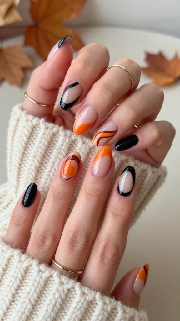 Abstract Colorblock Swirls in Creamsicle & Licorice