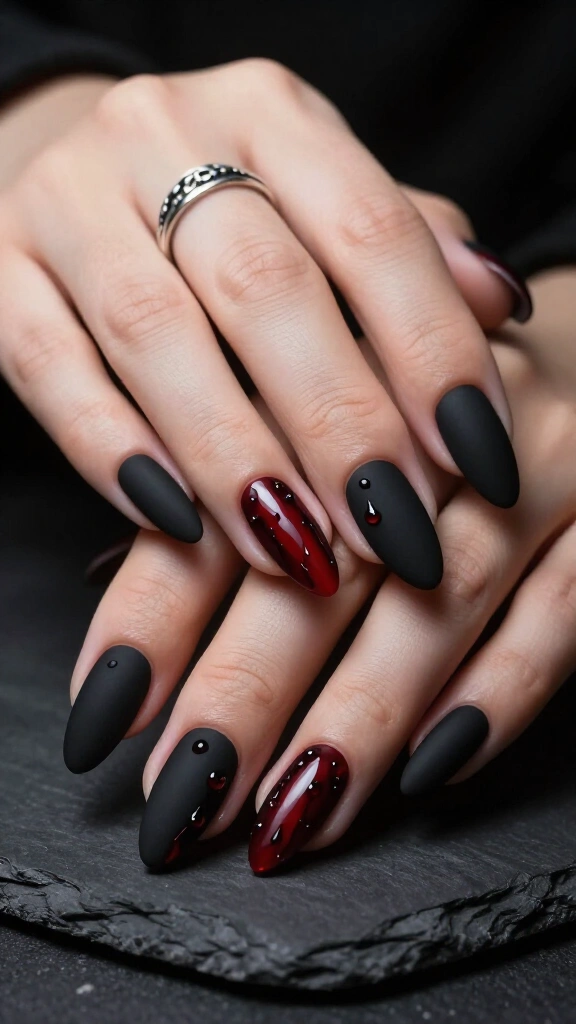 Matte Black & Glossy Blood Drip Accent