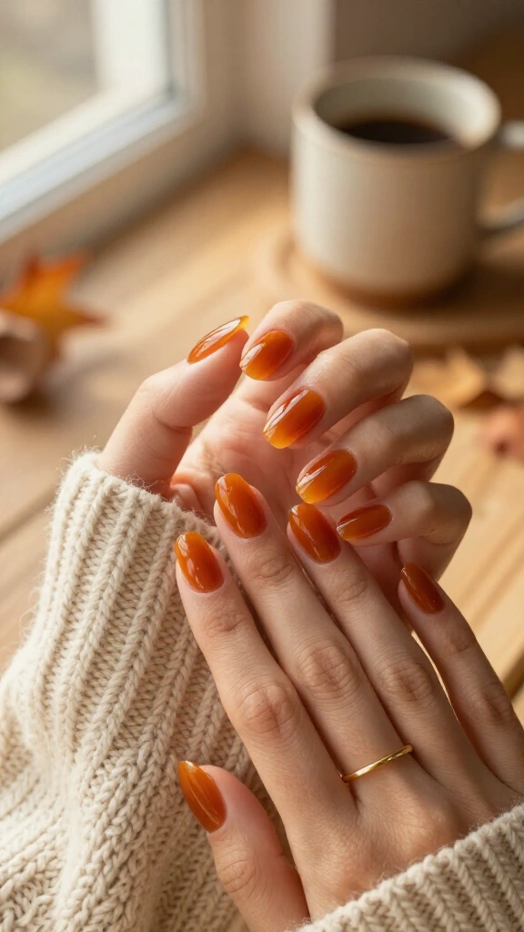 Glassy Amber-Pumpkin Jelly Nails