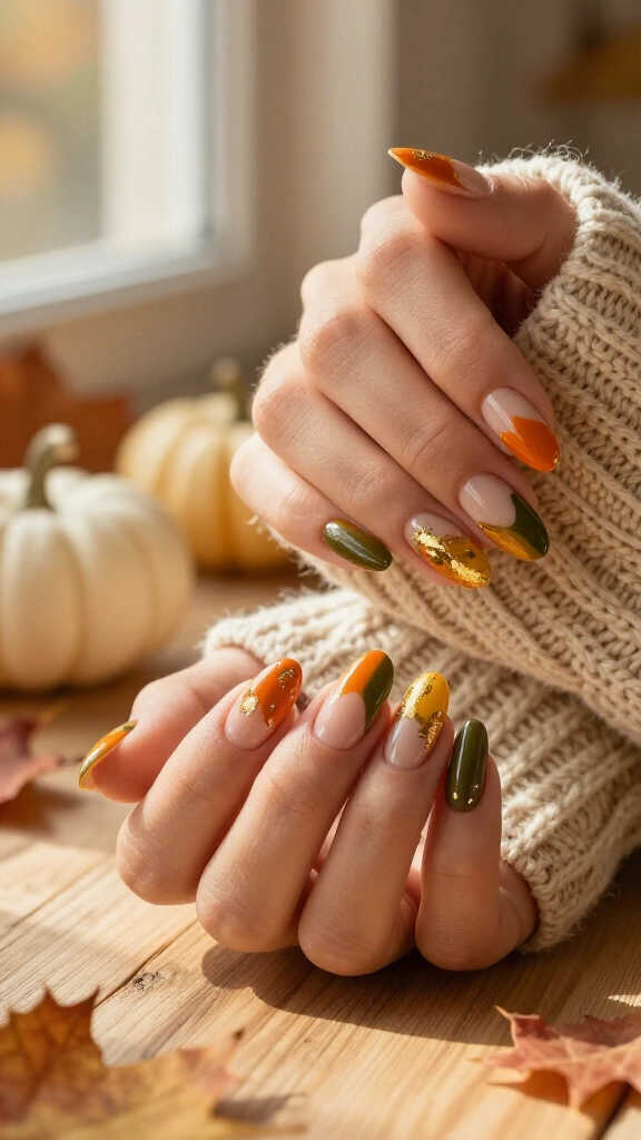 Abstract Fall Foliage & Pumpkin Patchwork
