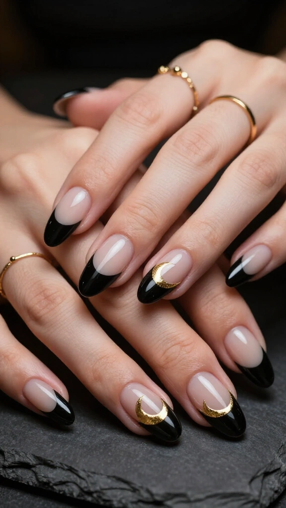 Goth French Tips with Micro-Moons
