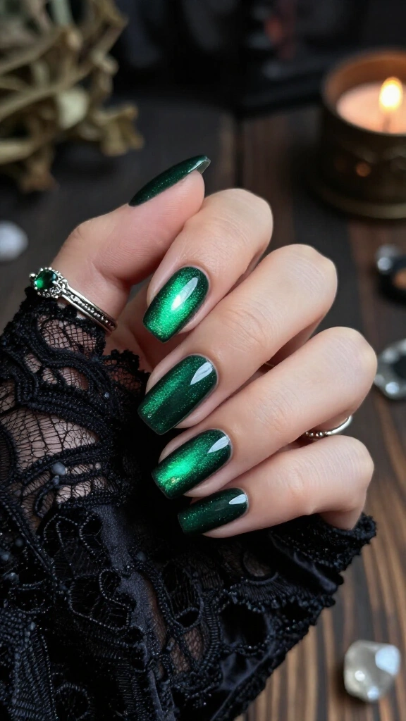 Emerald Velvet Aura Nails