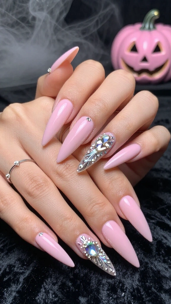 Baby Pink Stiletto Claws with Rhinestone Stars