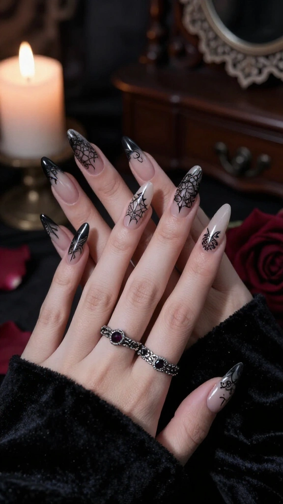 Sheer Black Lace Stamping
