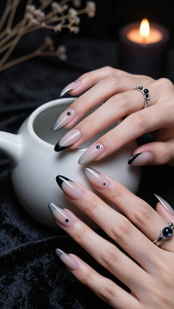 Modern Goth Black French Micro-Lines
