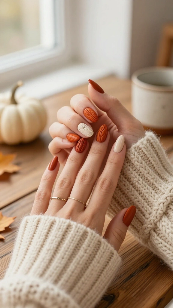 3D textured sweater and pumpkin ribs