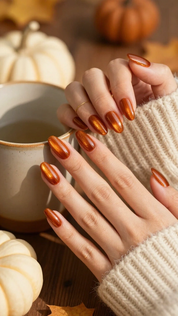 Velvet cat-eye pumpkin spice nails