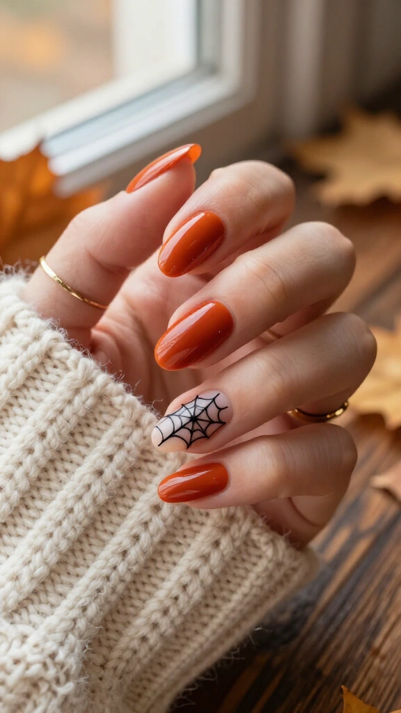 Minimalist Spiderwebs on Burnt Orange