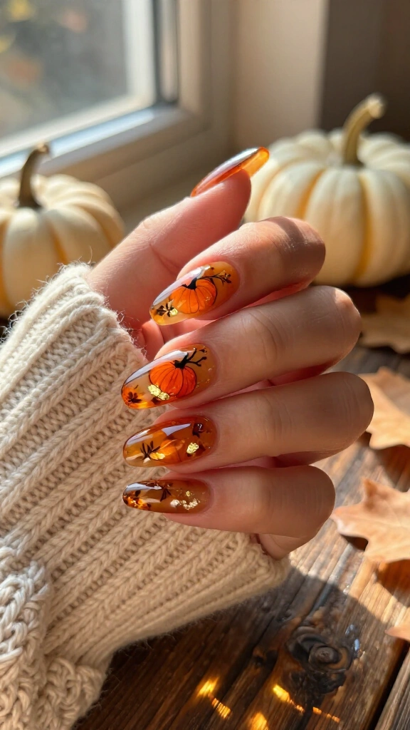 Amber glass pumpkin inlays
