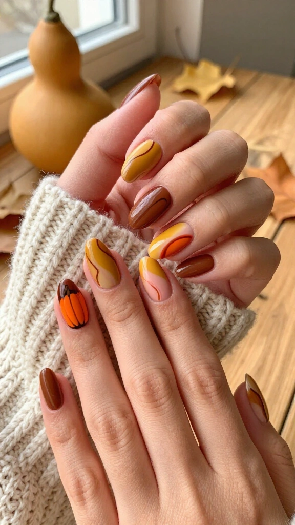 Abstract autumn swirls with subtle gourds
