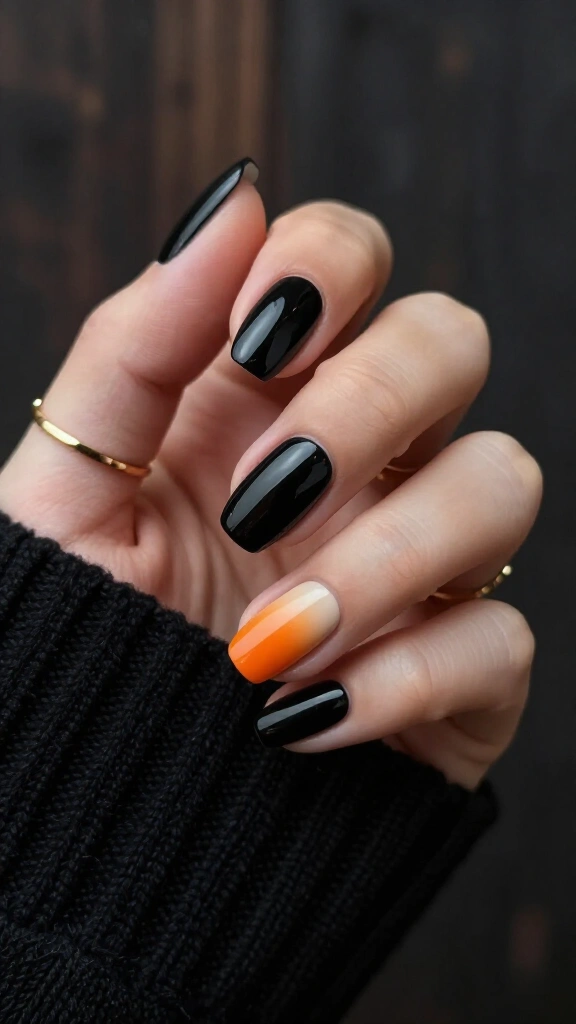 Candy Corn Accent Nail with Ultra-Glossy Black
