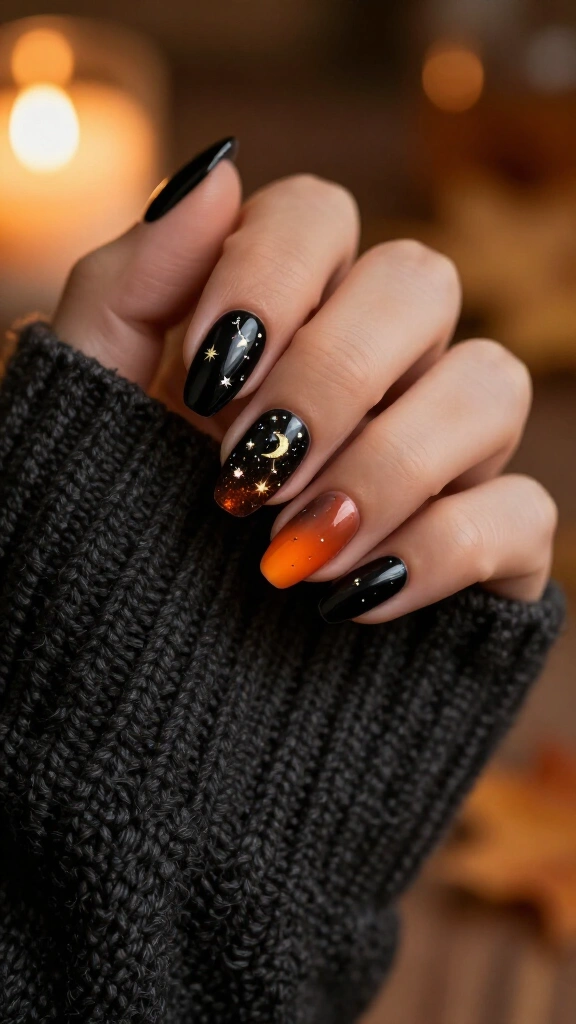 Celestial Gold Constellations over Sunset Gradient