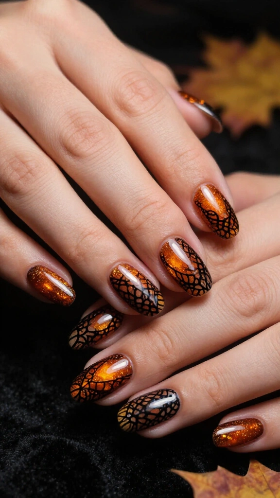 High-Contrast Black Lace over Sunset Amber