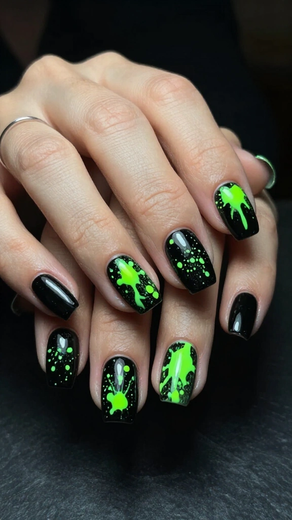 Electric Slime Green Splatter Nails