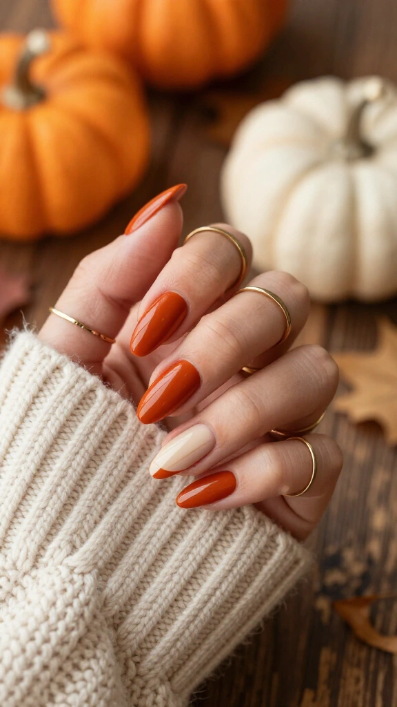 Matte Burnt Orange with Glossy French Tips