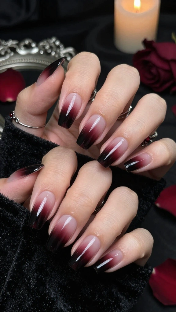 Vampy Deep Burgundy Aura Nails