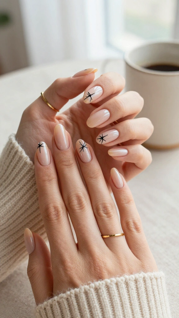Minimalist Black Spiderwebs on Apricot Nude