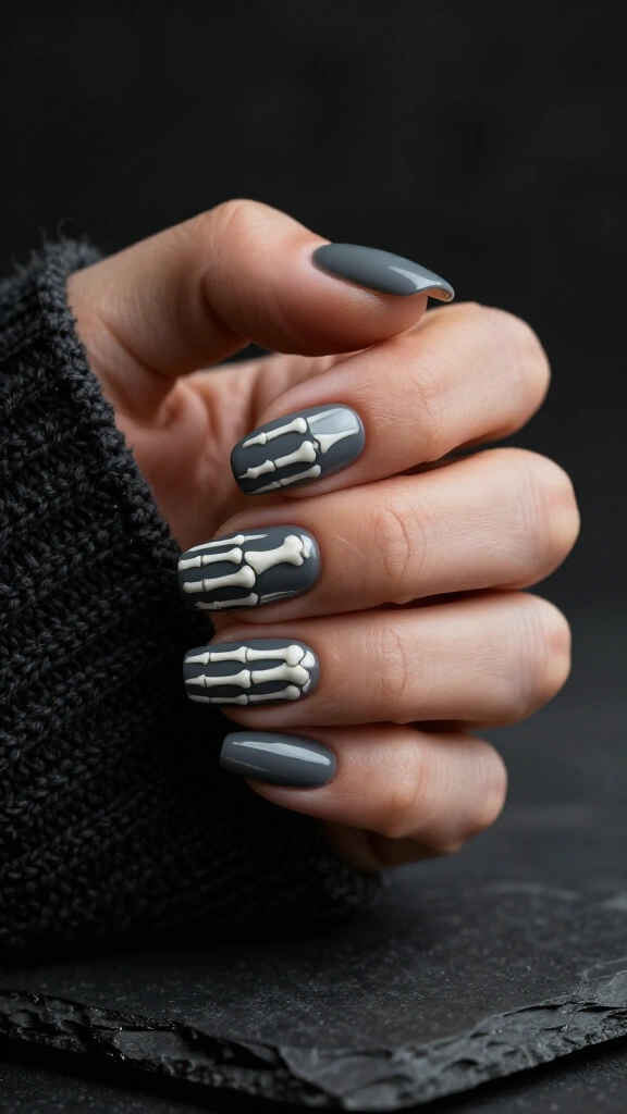 Matte Charcoal & Glossy Skeleton Bones
