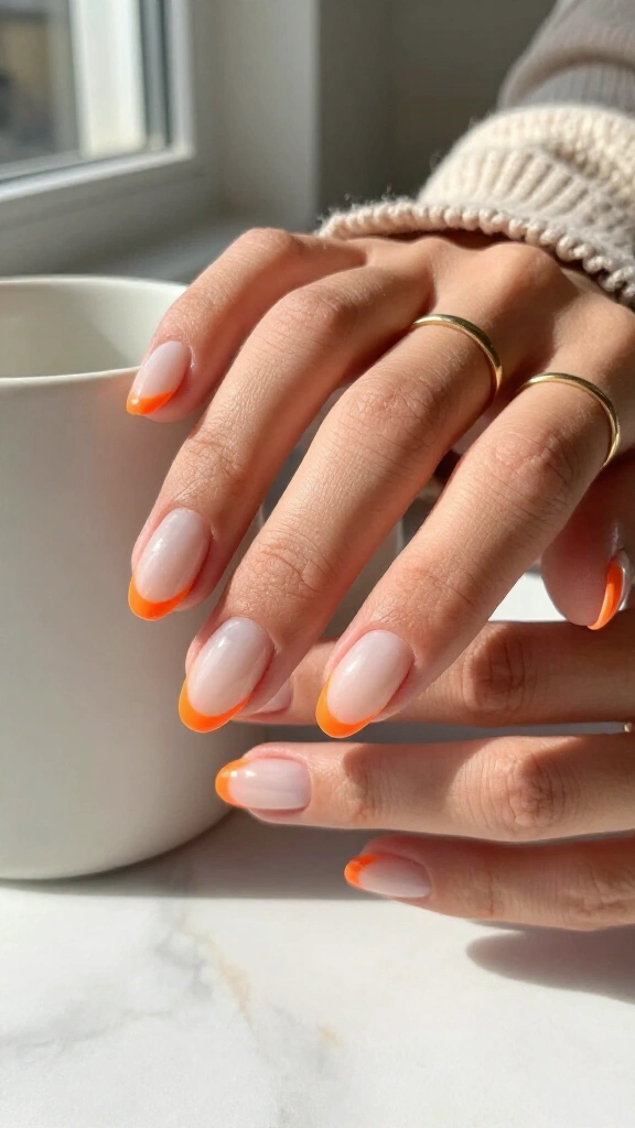 Micro French Tips in Neon Tangerine