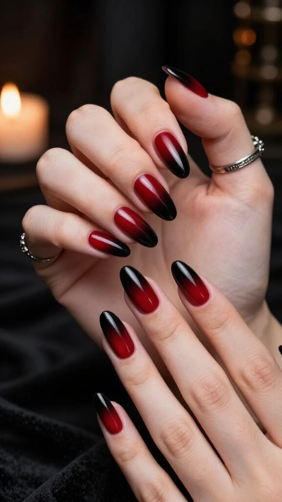 Blood-Red Ombré Stiletto-Illusion Shorties