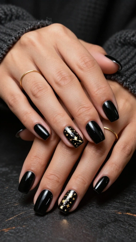 Jet-Black High-Gloss Squovals with Gold Constellations