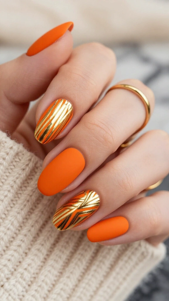 Matte Tangerine with Deco Gold Line Art