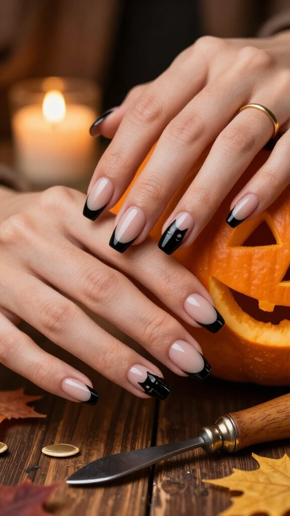 Midnight Black Cat French Tips