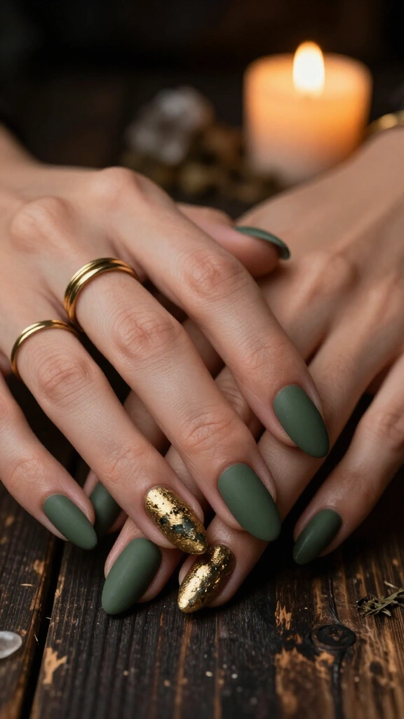 Matte Olive with Gold Foil Runes