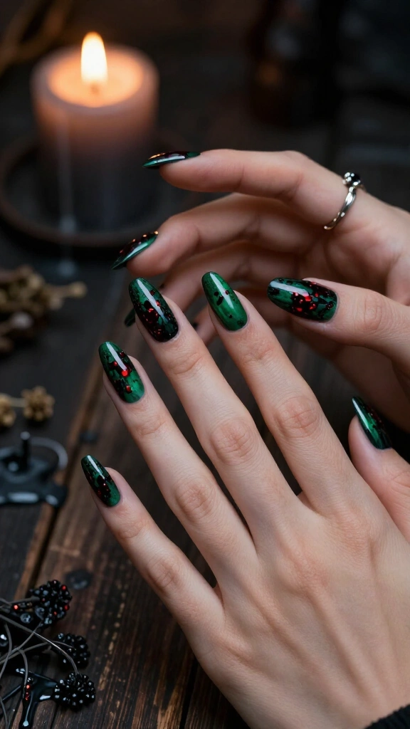 Eerie Blood Splatter on Forest Green