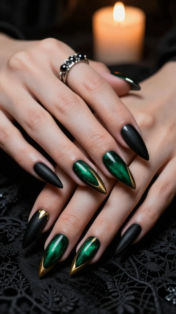 Gothic Dark Emerald with Stiletto Tips