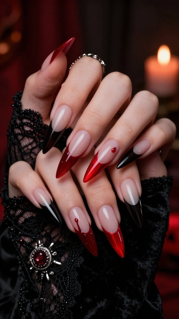 Vampy Blood-Drip Stiletto Nails