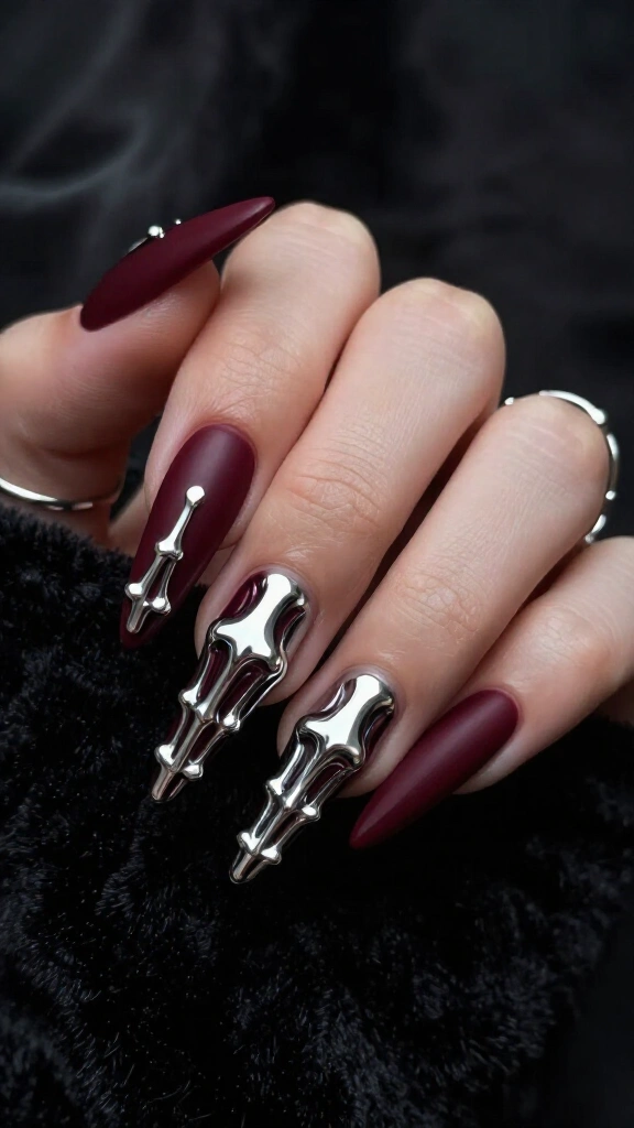 Matte Burgundy with 3D Chrome Bones
