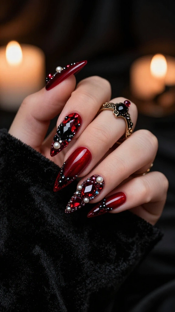 Goth Queen Ruby Rhinestone Coffins